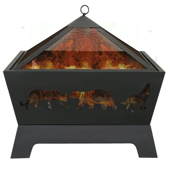 YANG2，26" Square Outdoor Fire Pit - Heavy-Duty Steel Wood-Burning Fire Pit with BBQ Grill Grate, Rain Cover & Poker, Portable Fire Pit for Patio, Yard, Garden & Camping, Ideal for Bonfires