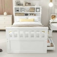 thumbnail image 3 of Euroco Wood Twin Size Platform Bed with Storage Headboard, Captain Bed with 4 Drawers, Bookcase and Cabinets for Kids Teens, White, 3 of 14