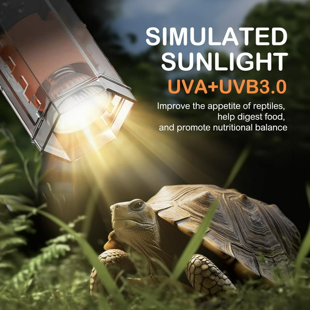 Visland Reptile Heat Lamp 360-degree Rotatable Arm Brightness Adjustable Sunlight Simulation UVA UVB Turtle Basking Spot Light