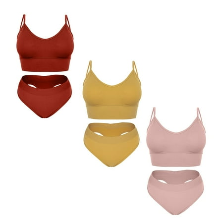 

Women s Soft Padded Bralette Wireless Bra and Panties Set Sports Bra Sets 3 pcs