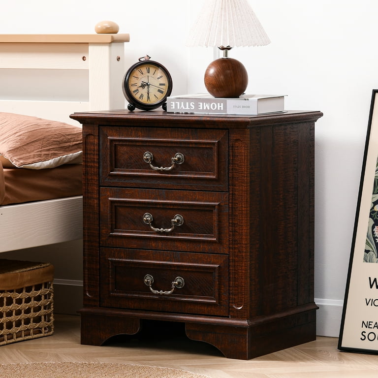 FIAKOA Bedroom Dresser and Nightstand setWood Furniture Set for Bedroom  with Spacious Storage3pcWalnut Brown