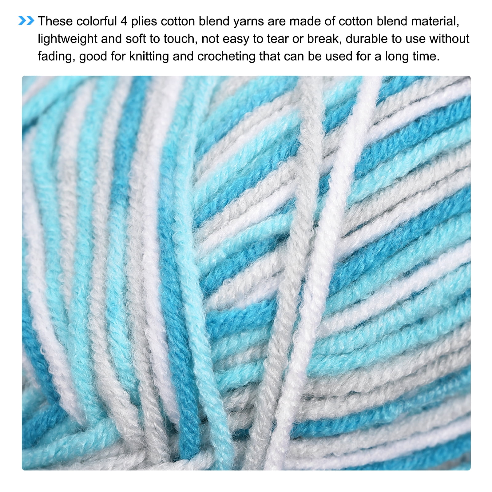 Uxcell 5 pack of 50g Cotton Blend Yarn Crochet Craft Yarns for Knitting Blue White