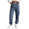 thumbnail image 2 of ZHYou No Boundarie Womens Cargo Pants Cuffed Casual Drawstring Elastic Waisted Loose Casual Athletic Sweatpants with Pockets,Gray,Size 3XL, 2 of 6