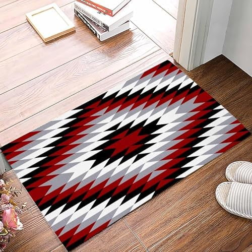 Doormat Indoor Entrance Home Decor Door Mat Red Black Aztec Southwest Floor Rugs for Kitchen Bathroom Modern Abstract Art Funny Welcome Mat 16x24 Inch.