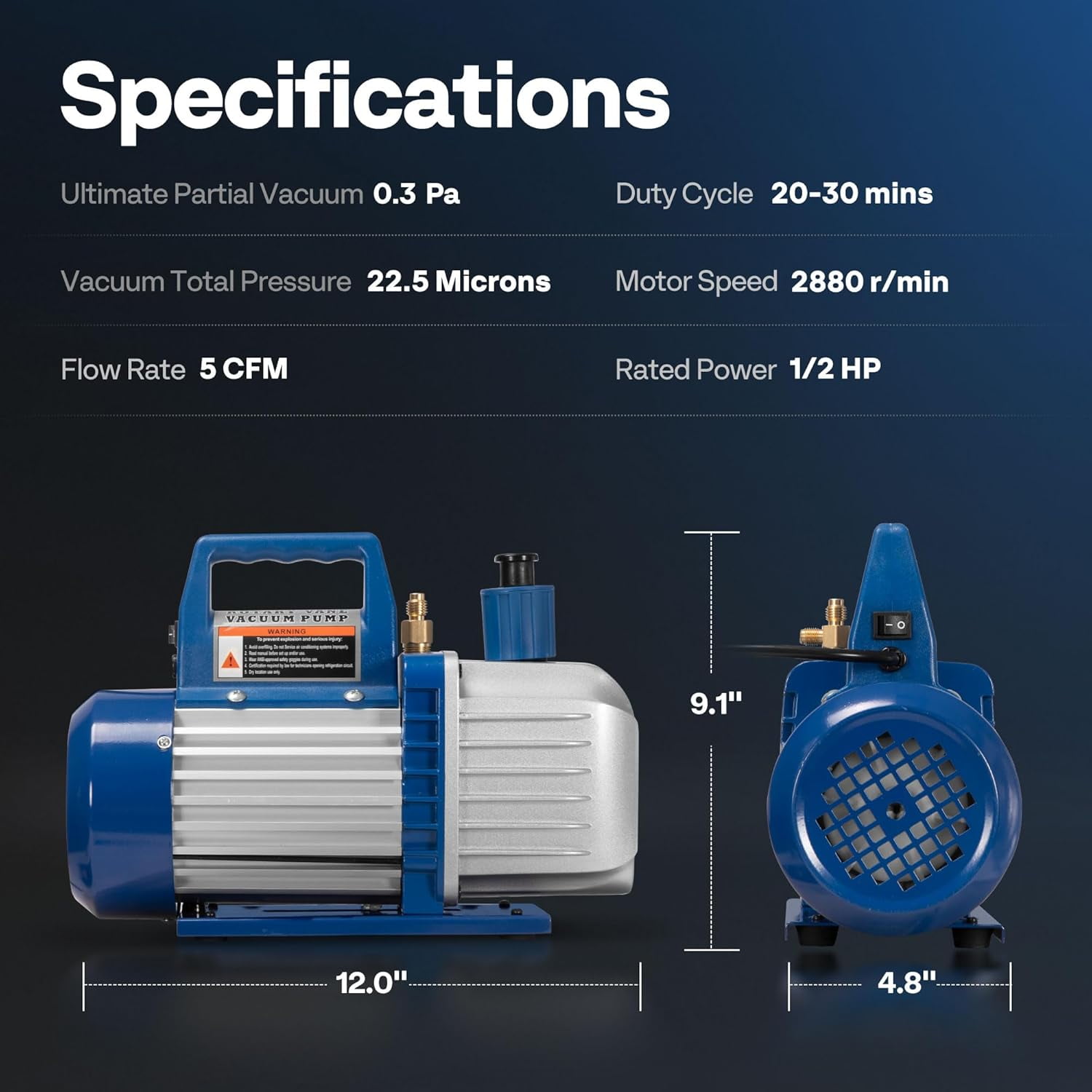 SPECSTAR 110V 1/2 HP 5CFM 2 Stage HVAC Vacuum Pump and 4 Way AC Manifold Gauge Set Kit with Leak Detector 5ft Hoses for R134a R12 R22 R502 R410a Auto Air Conditioning Refrigeration Recharging