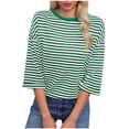 thumbnail image 1 of Tops Y Blusas de Manga 3/4 de Mujer Tops de Verano de Manga 3/4 de Mujer Moda Casual Raya Cuello Redondo 3/4 de Manga Blusas Camisas Top, 1 of 5