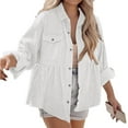 thumbnail image 6 of Womens Corduroy Peplum Shacket Jacket Long Sleeve Button Down Babydoll Shirts Oversized Casual Blouses Tops, 6 of 9