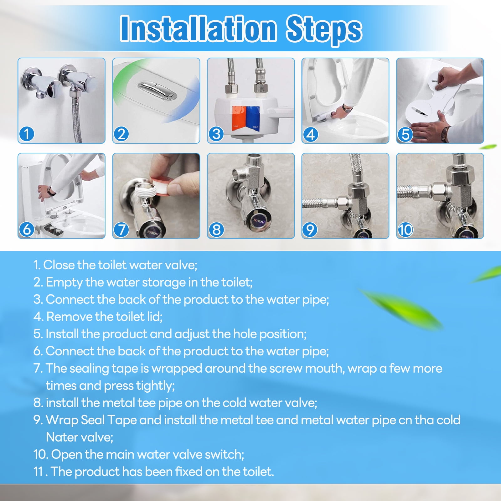 E-Greetshopping Bidet Attachment – Dual Nozzle with Hot & Cold Water, Rear and Feminine Wash, Includes Storage Hooks