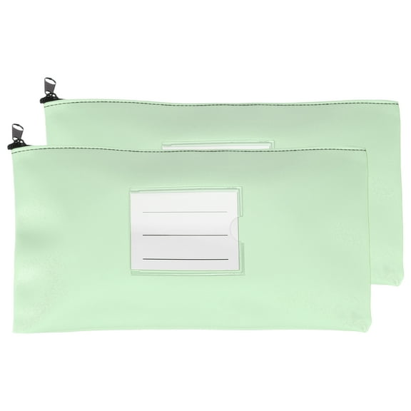 11x6 Inch Money Bags with Zipper, 2Pcs PU Leather Cash Deposit Bank Pouch Envelopes Check Wallet for Coin Cosmetics Invioce Bill, Green