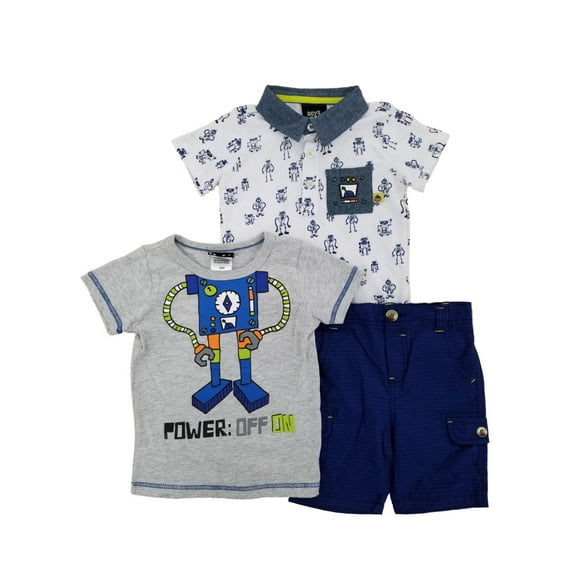 Infant & Toddler Boys 3-Piece Robot Polo Graphic Tee & Cargo Shorts Set 4T