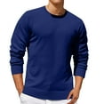 thumbnail image 2 of Feancey Men's Solid Knit Shirts Fall Long Sleeve Lightweight Pullover Sweaters Knitted Cotton Casual Slim Fit Jumper Tops Solid Fashion Classic Sweater Blue M, 2 of 6