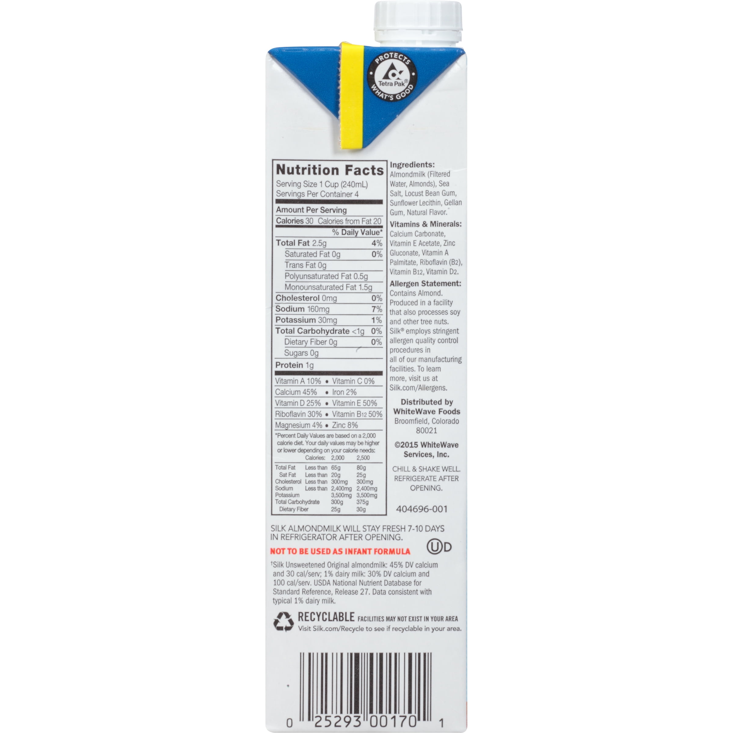 (2 pack) Silk Almond Milk, Unsweetened Original, 32 oz Aseptic Box