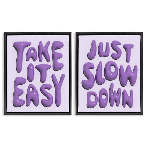 Stupell Industries Slow Down Take It Easy Text & Numbers Painting Black Floater Framed Canvas Art Print Wall Art, 17 x 21, Set of 2