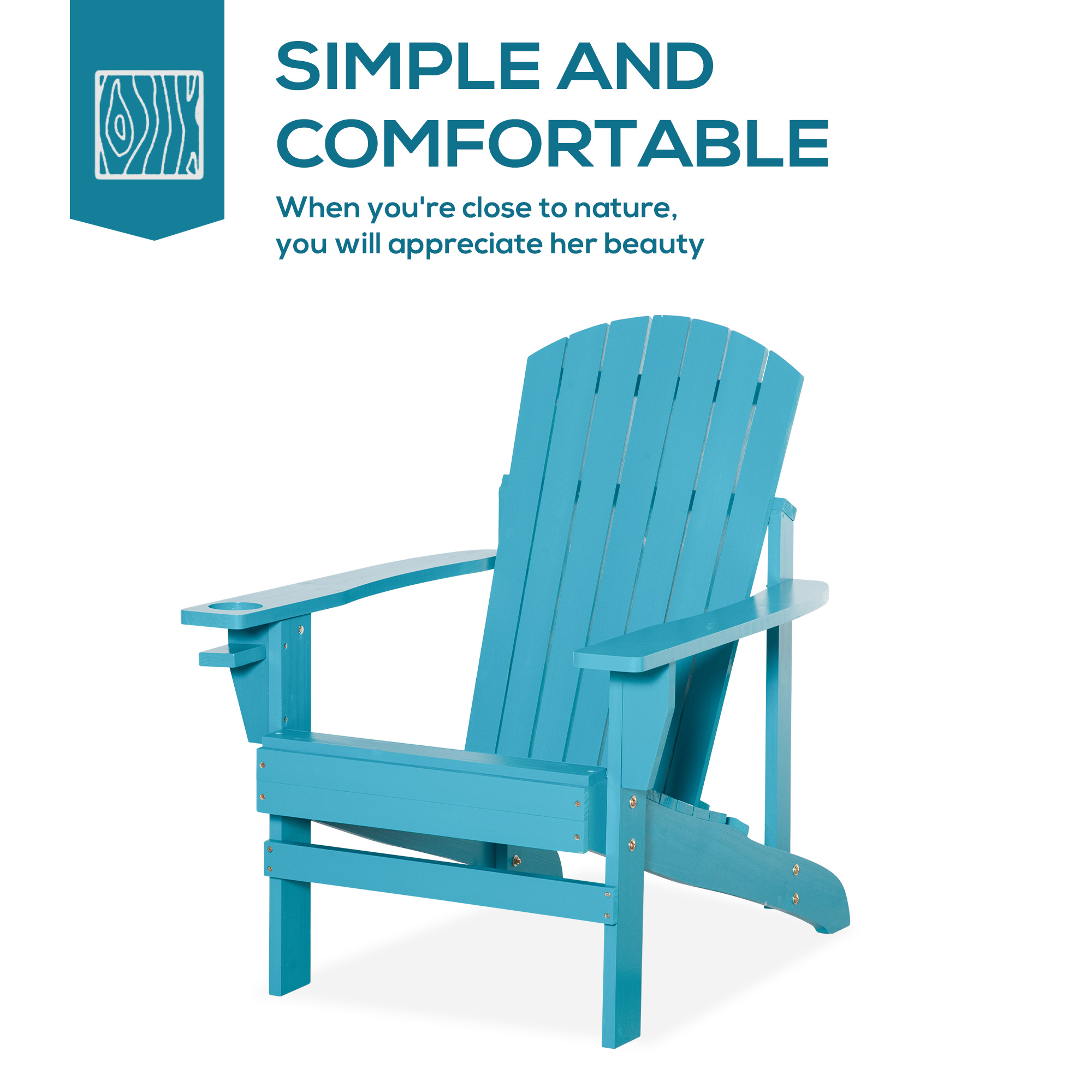 Outsunny Wood Adirondack Chair, Wooden Outdoor & Patio Seating, Sky Blue - image 3 of 9