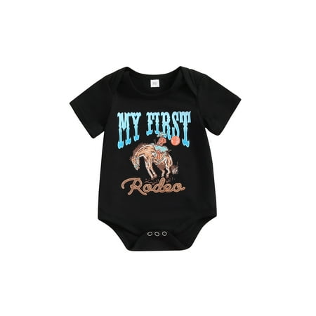 

Niceyoeuk Baby Boy Western Romper Short Sleeve Round Neck Horse Print Bodysuit