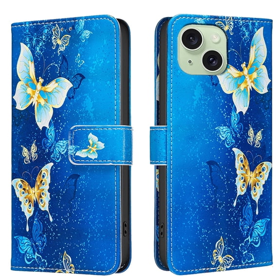 Allytechgroup iPhone 14 Case Wallet Cover with Card Holder, Flip Folio Phone Case for Apple iPhone 14 with Magnetic Closure, Kickstand & RFID Blocking Case for Women Men, Butterfly