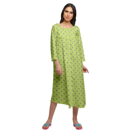 

Moomaya Nightwear For Women Printed 3/4th Sleeve Cotton Knee Length Sleepwear