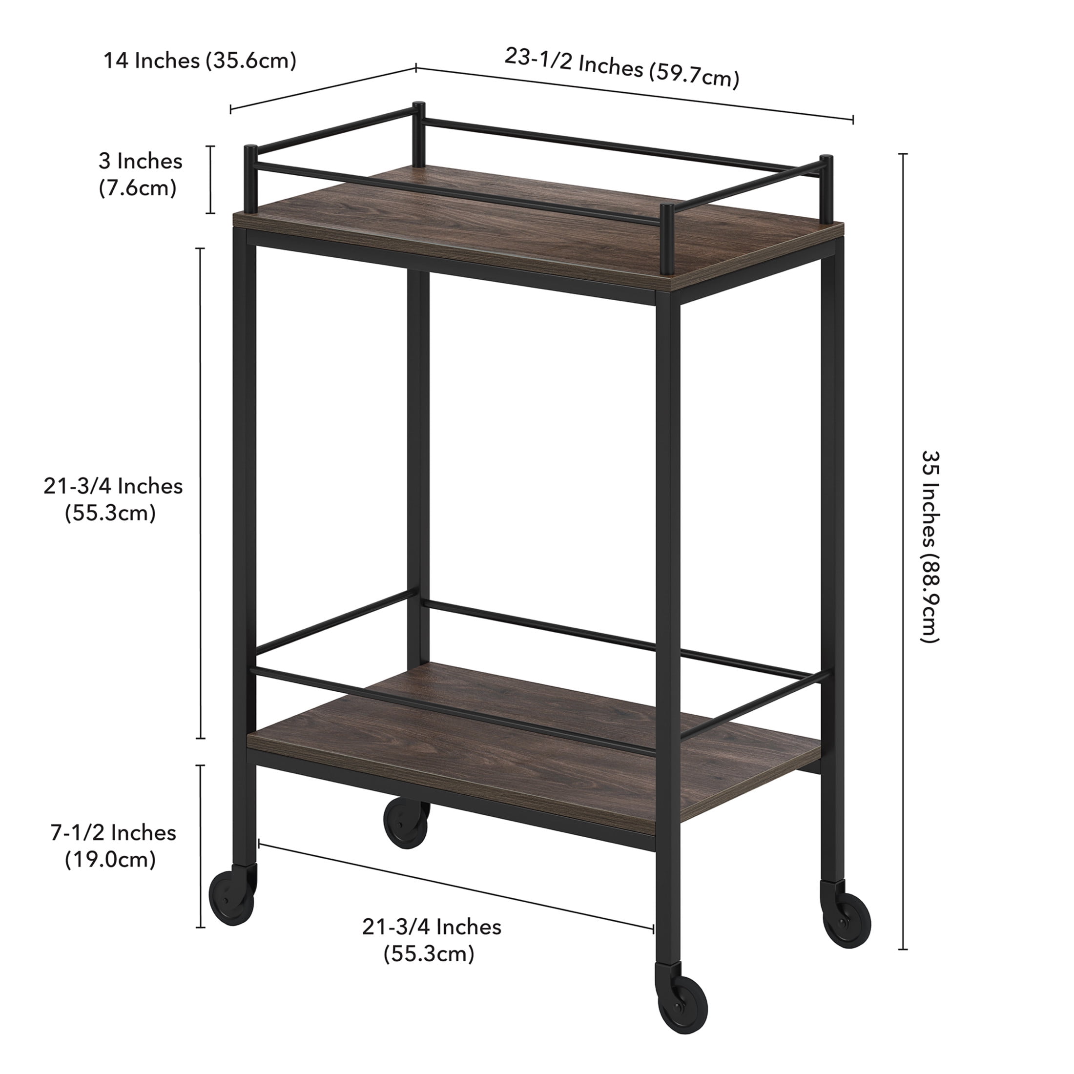 Evelyn&Zoe Barnes 23.5" Wide Rectangular Bar Cart, Alder Brown
