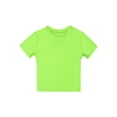 thumbnail image 5 of Zaldita Women's Oil Glossy Short Sleeve Crew Neck Workout Crop Tops T-Shirts Yoga Nylon Tight Vest Fluorescent Green M, 5 of 7