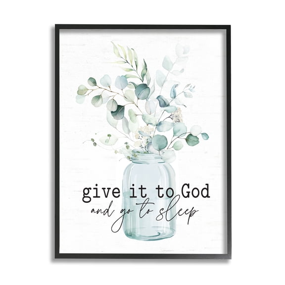 Stupell Industries Give It To God Varied Botanical Plants Bouquet Graphic Art Black Framed Art Print Wall Art, Design by Lettered and Lined