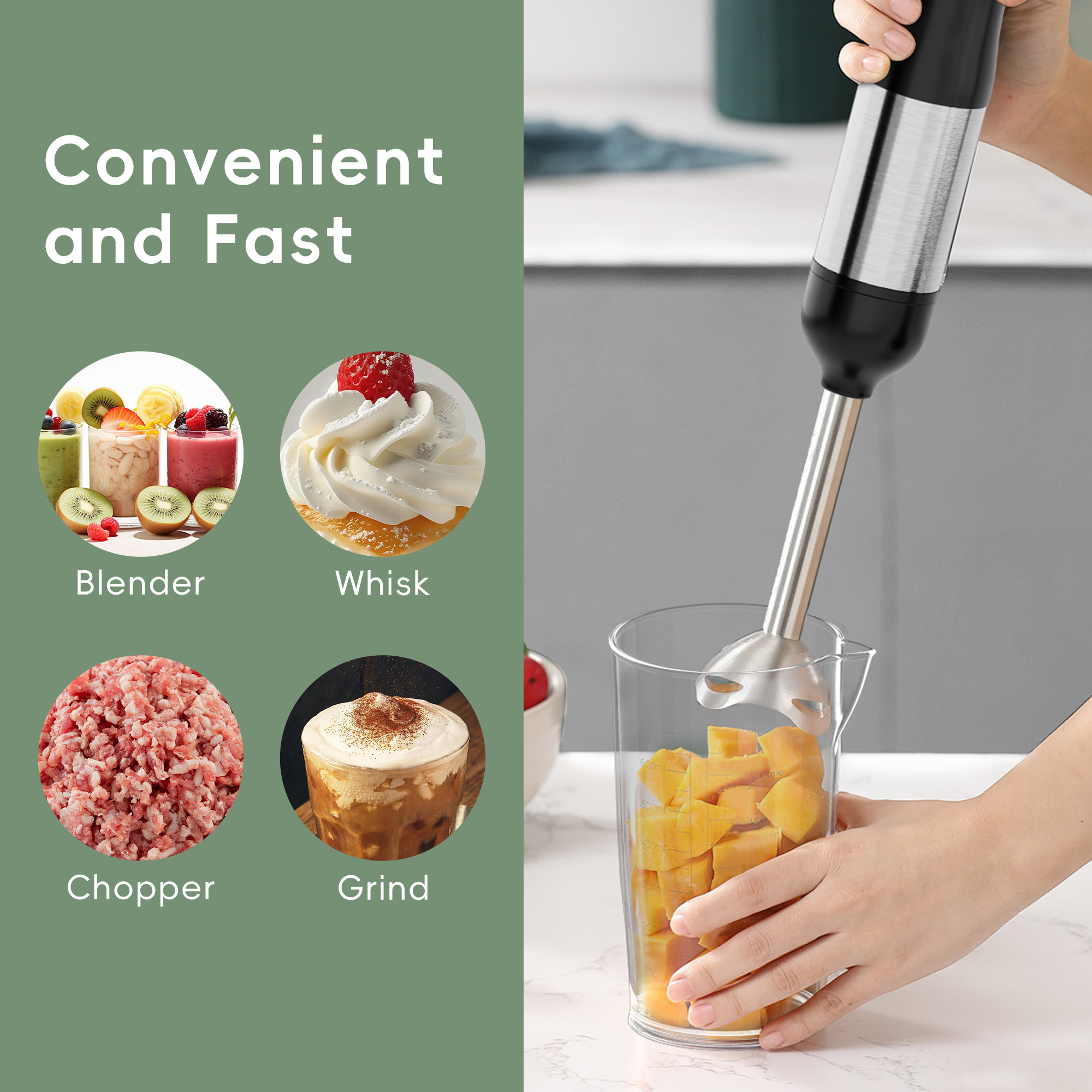 WHALL Cordless Immersion Blender, 5-in-1 with Attachments photo 4
