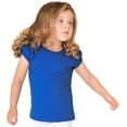 thumbnail image 3 of Lilax Camiseta básica de algodón con cuello redondo y manga corta abullonada para niña 12 Azul real, 3 of 5