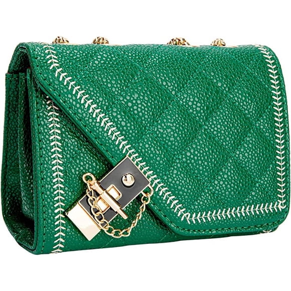 Lepai Sac Bandoulière Matelassé Rhombique pour Femme - Sac Bandoulière en Cuir PU à Rabat, Petit Sac Carré Tendance à Chaîne, Pochette, Vert