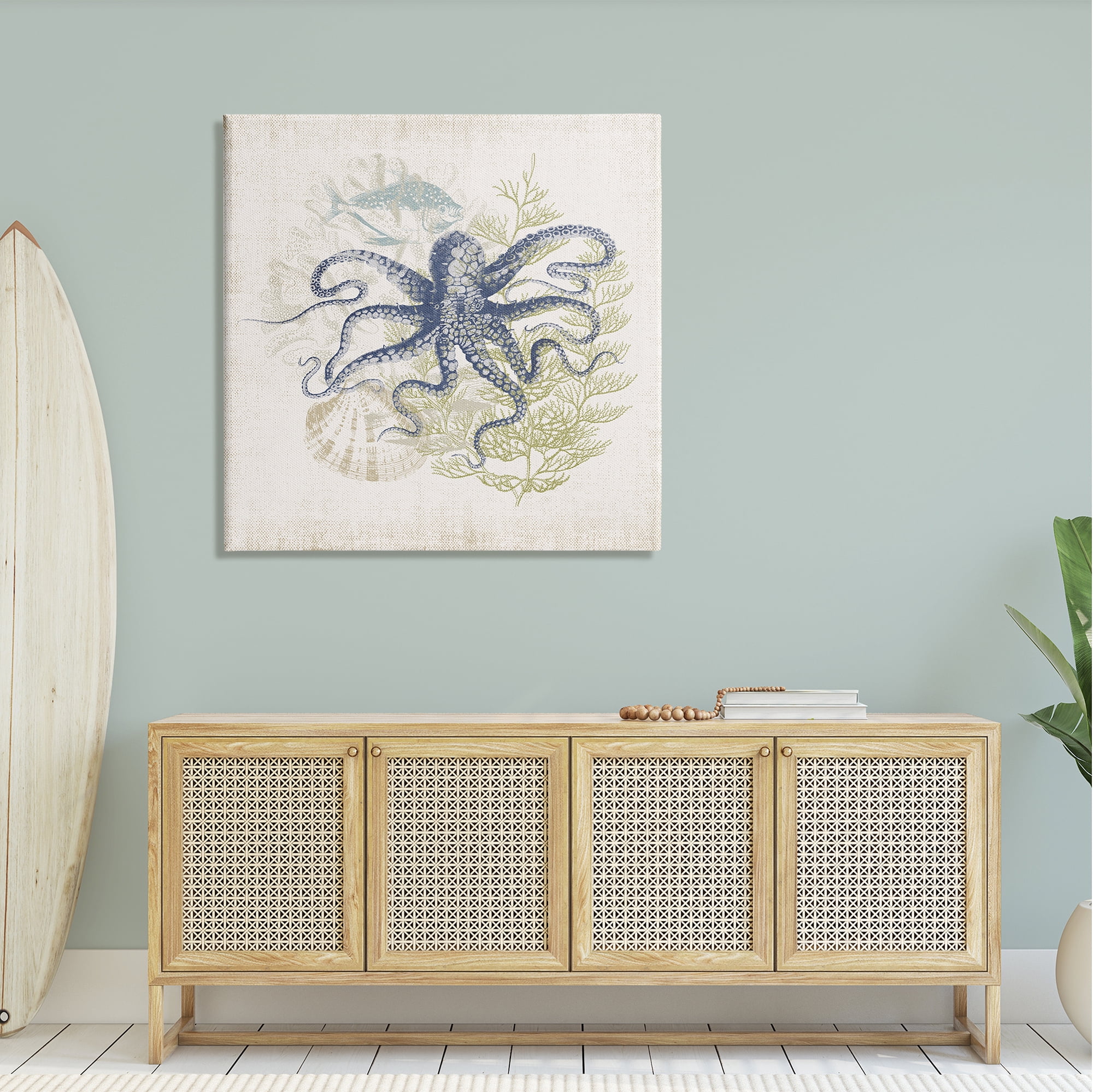 Stupell Industries Weathered Sea Life Overlay Pattern Aquatic Octopus Graphic Art Gallery Wrapped Canvas Print Wall Art, Design by Victoria Barnes