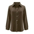 thumbnail image 4 of HAiming Womens Corduroy Shirt Long Sleeve Lapel Collar Button down Casual Solid Color Business Tops, 4 of 9