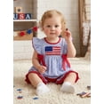 thumbnail image 6 of BemeyourBBs Toddler Baby Girl 4th of July Outfit Baby Girls Independent Day Summer Clothes Patriot American Flag Embroidery Plaid Fly Sleeve Tunic Shirt Tops Elastic Waist Ruffled Shorts Set, 6 of 8