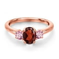 thumbnail image 3 of Gem Stone King 18K Rose Gold Plated Silver Red Garnet and Pink Lab Grown Diamond Engagement Ring for Women | 1.23 Cttw | Oval 7X5MM | Gemstone January Birthstone | Size 8, 3 of 6