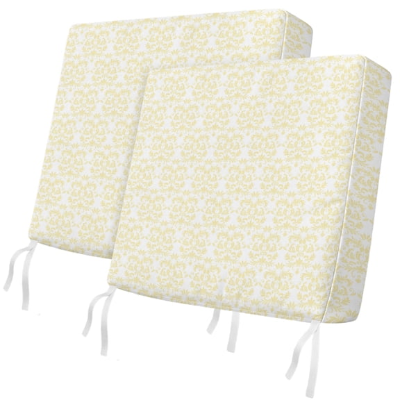 Outdoor Patio Cushion Covers 2 Pack Yellow Baroque Pattern Chair Cushion Seat Pads with Ties & Zipper Waterproof Vintage European Style Chair Slipcovers for Outdoor Furniture Couch Sofa 20x18 Inch