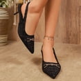 thumbnail image 4 of Kitten Heels for Women Trendy Metal Chain Pointed Closed Toe Slingback Sandals Elegant Party Prom Dress Shoes Black Size 7.5, 4 of 7
