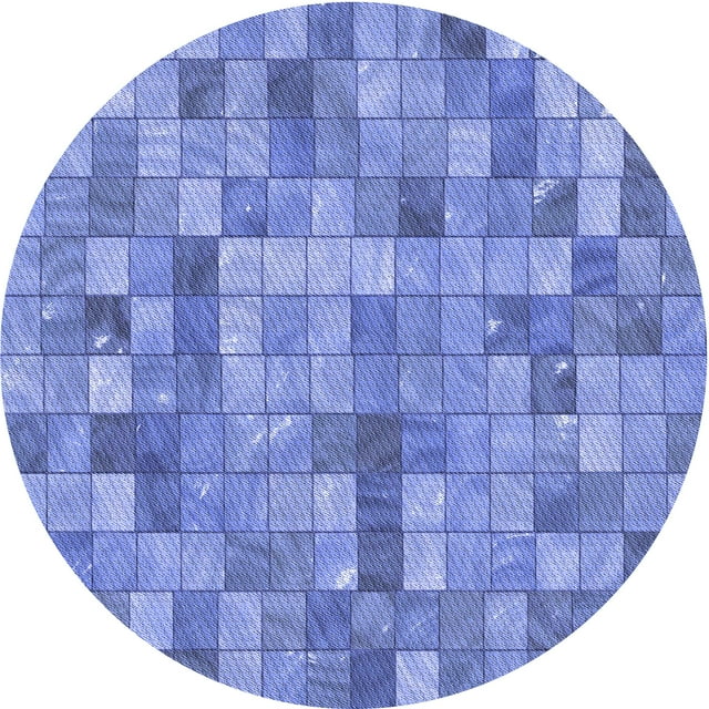 Ahgly Tapis Rond Lavable en Machine Intérieur Transitionnel Bleu Denim, 3 Pieds Rond