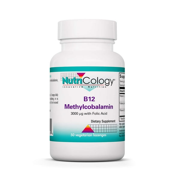 Nutricology B12 Methylcobalamin Supplement - Vitamin B12 and Folate, with 400mcg Folic Acid, Pure, Vegetarian Lozenges - 50 Count