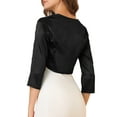 thumbnail image 3 of INSPIRE CHIC Women's Elegant Open Front 3/4 Sleeve Evening Shrug Satin Bolero Cardigan XS Black, 3 of 7