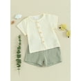 thumbnail image 3 of Suealasg Kids Boys Summer 2Pcs Outfits 6M 1T 2T 3T Toddler Baby Casual Beach Clothes Short Sleeve Button Up Tops Solid Color Shorts Sets, 3 of 9