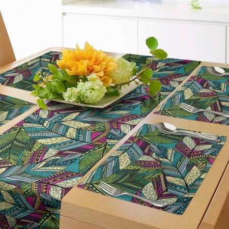 

Abstract Table Runner & Placemats Exotic Feather Pattern Colorful Design Motifs Dots and Swirls Quills Set for Dining Table Decor Placemat 4 pcs + Runner 12 x72 Teal Purple Cream by Ambesonne