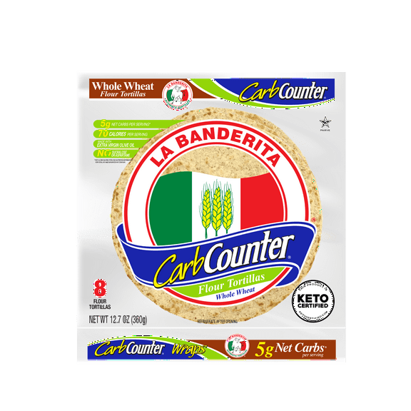 La Banderita Carb Counter Whole Wheat Flour Tortillas, 12.7 oz, 8 Count