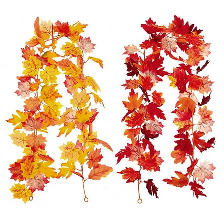 2 Pack Fall Garland Maple Leaf, 5.7Ft/Piece Hanging Vine Garland Artificial Autumn Foliage Garland Thanksgiving Decor for Home Wedding Fireplace Party Christmas