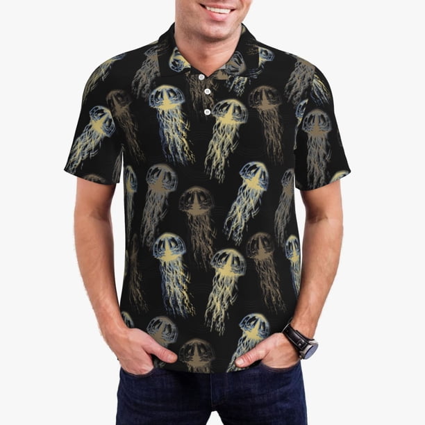 Balery Jellyfish Camisa Polo de Hombre con Estampado, de Manga Corta y Tejido Medio, Camisa Tipo Golf Polo-Medium