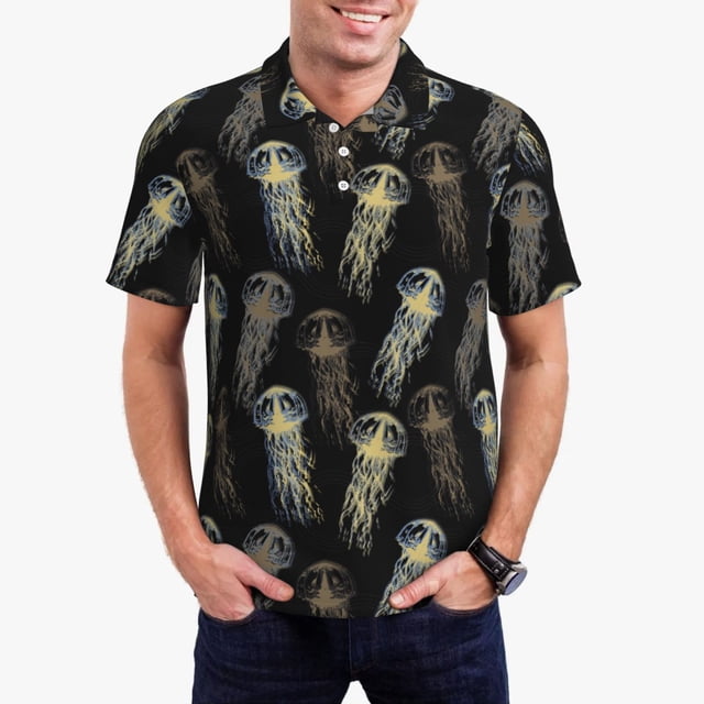 Balery Jellyfish Camisa Polo de Hombre con Estampado, de Manga Corta y Tejido Medio, Camisa Tipo Golf Polo-XX-Large