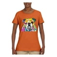 thumbnail image 2 of Wild Bobby Dean Russo Neon Colorful Pug Dog The Bulldog Dog Lover Women Graphic Tee, Orange, Large, 2 of 5
