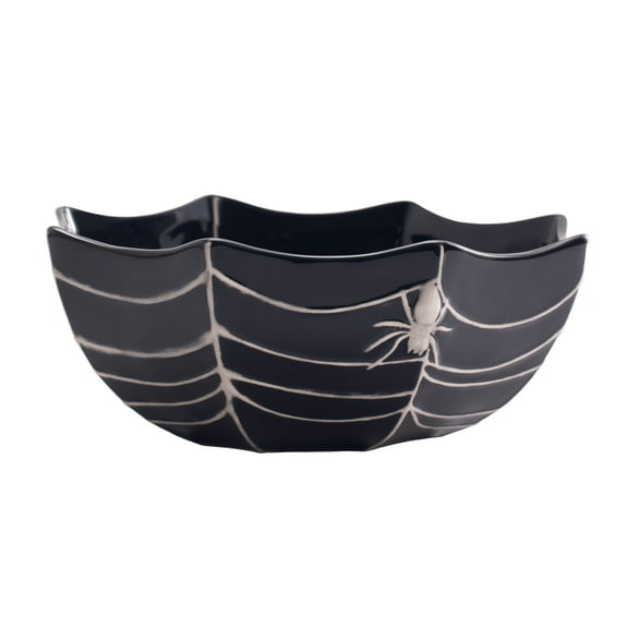 Bico Halloween Spider Web 9.5 inch Black Candy Ceramic Serving Bowl, for treats, chocolates, cookiess, Microwave and Dishwasher Safe