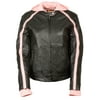 Shaf - Womens Striped Leather Scooter Jacket Removable Hoodie - Pink - Size 5XL