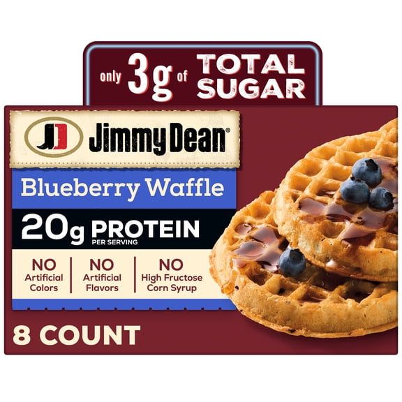 Jimmy Dean Protein Blueberry Waffles, Frozen Breakfast, 11.28 oz, 8 Count
