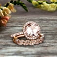 thumbnail image 4 of 14k Rose Gold 2.75 Carat 6mm Round Cut Morganite Trio Set Engagement Ring Halo Stacking Matching Band, 4 of 6