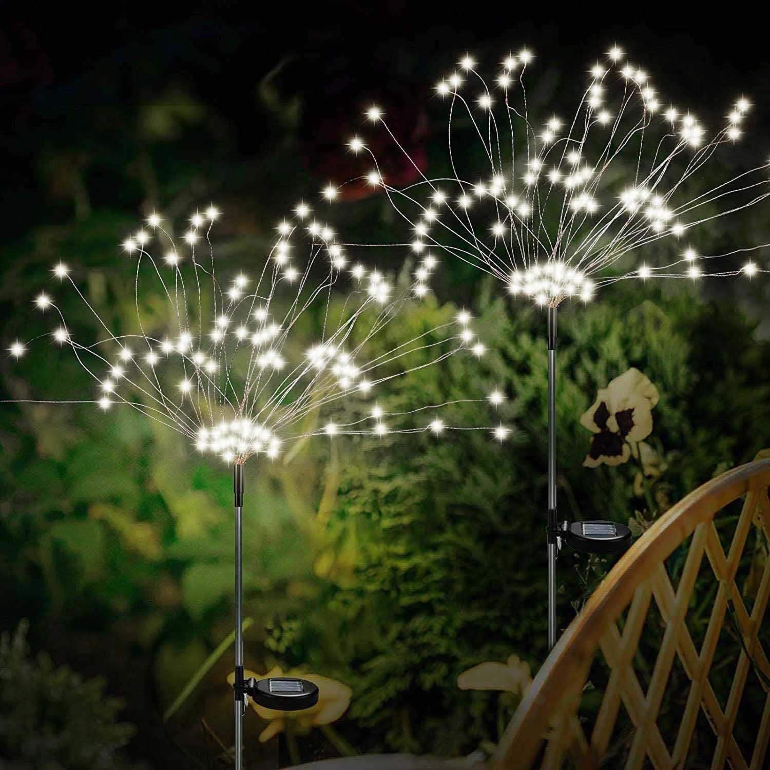 4 Pcs Solar Garden Lights Solar Firework Lights, Dingrich 120 LED Solar Powered String Light 8 Modes Twinkling Solar Lights for Garden, Wedding, Party, Patio (Cool White)