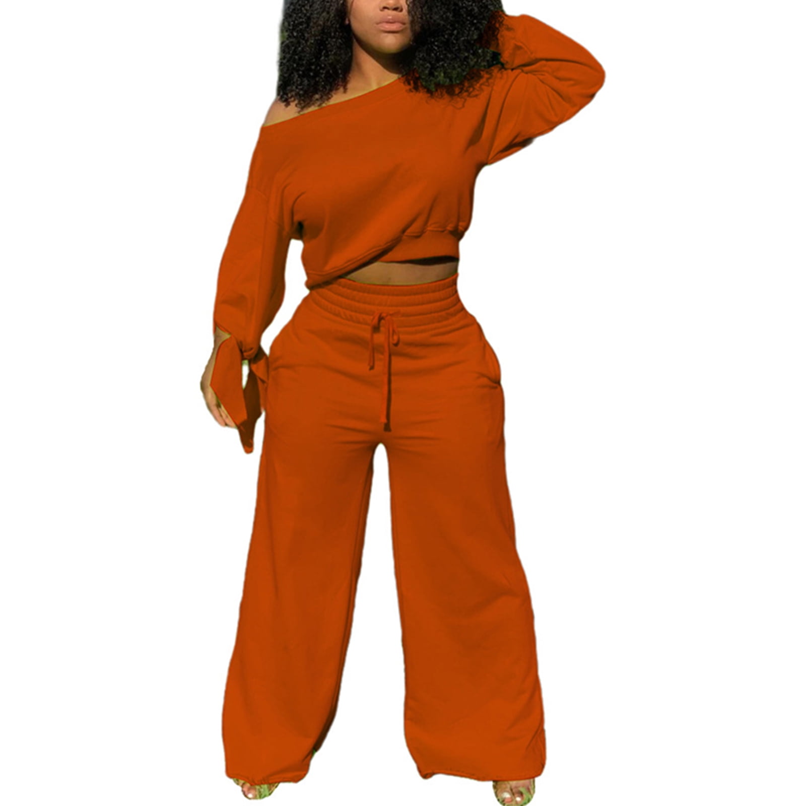 Remelon Womens Tie Dye Print 2 Piece Jumpsuits Outfits Long Sleeve Slanted T Shirts Top Bodycon Pants Set