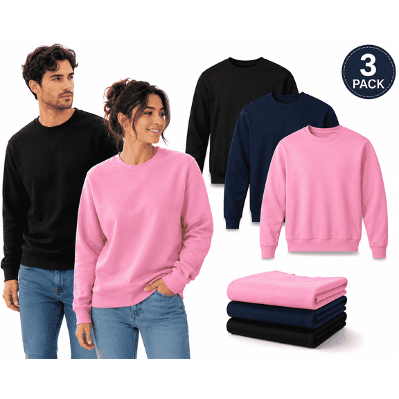 Hangout Unisex Plain Crewneck Long sleeves shirts Black Navy Pink Size Medium Pack of 3